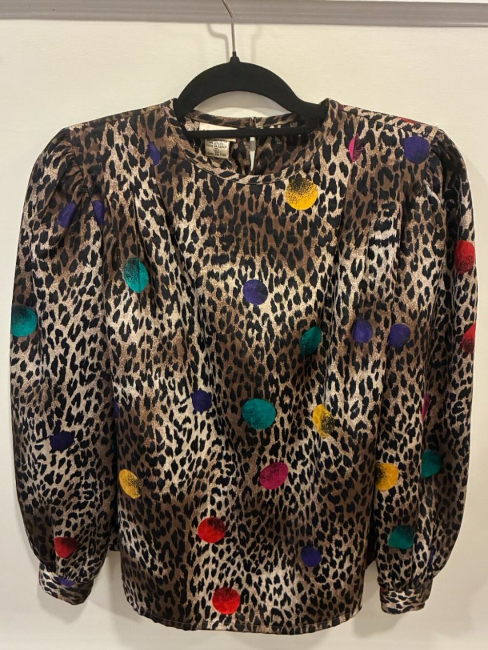 Vintage Leopard Blouse With Colorful Circles